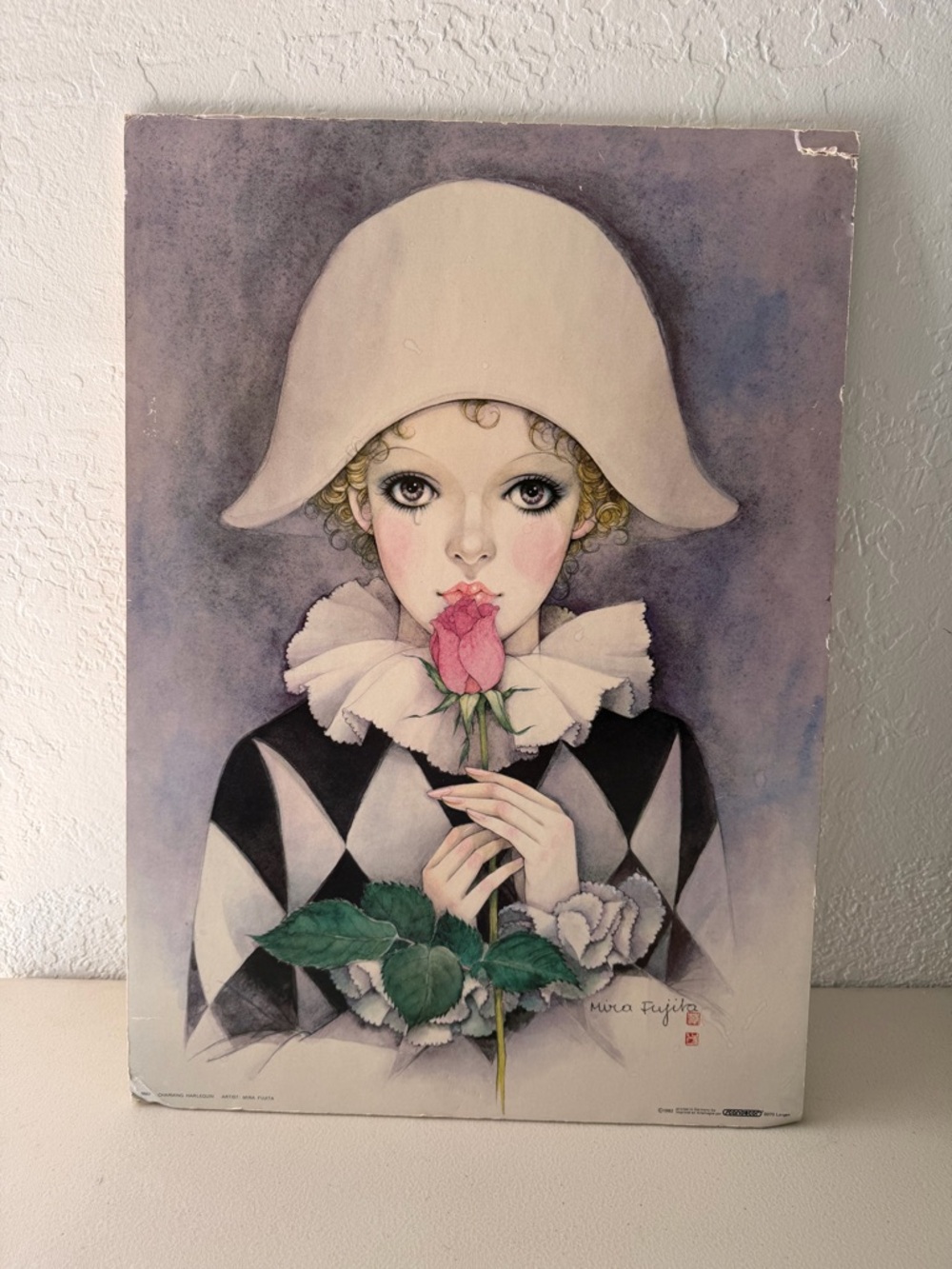 Mika Fujita Portrait Art Print - Pink Rose with Cream Hat